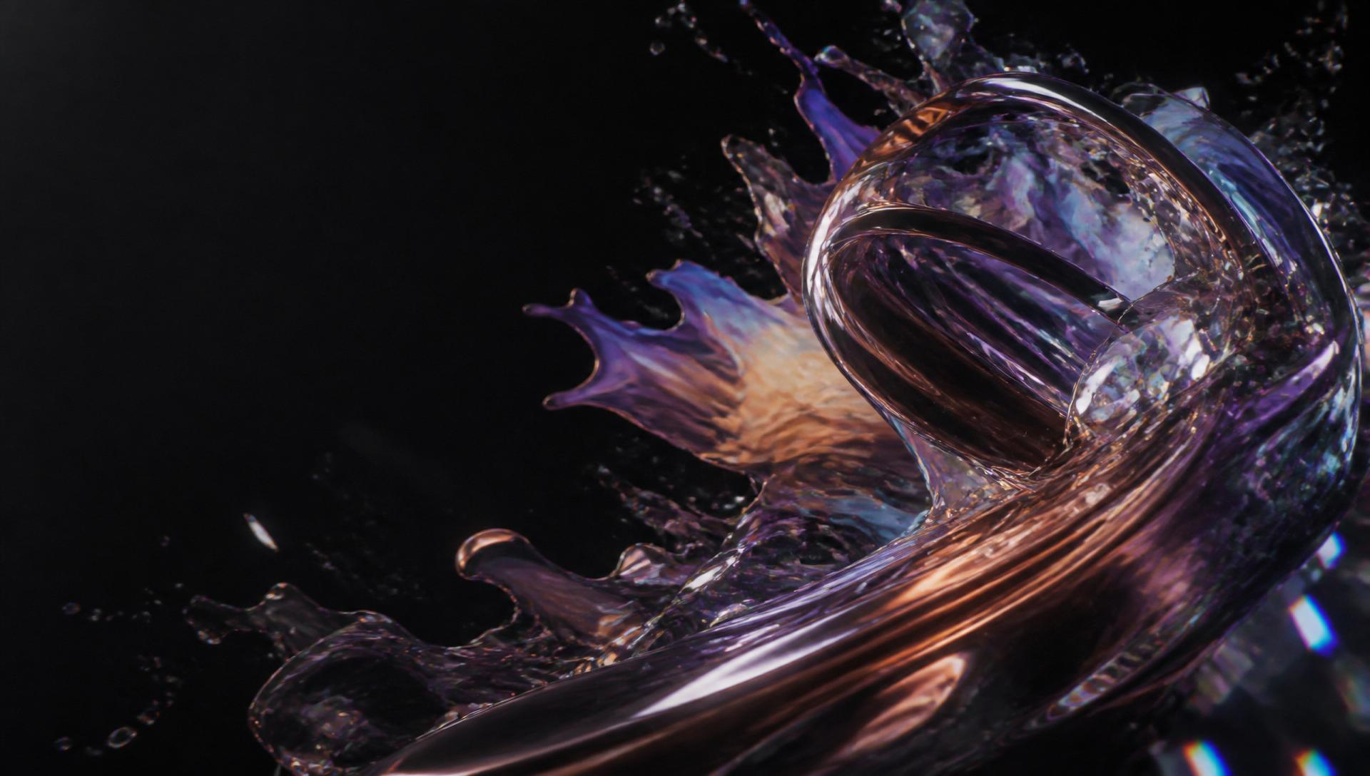 Iridescent liquid metal ribbons in a dark void