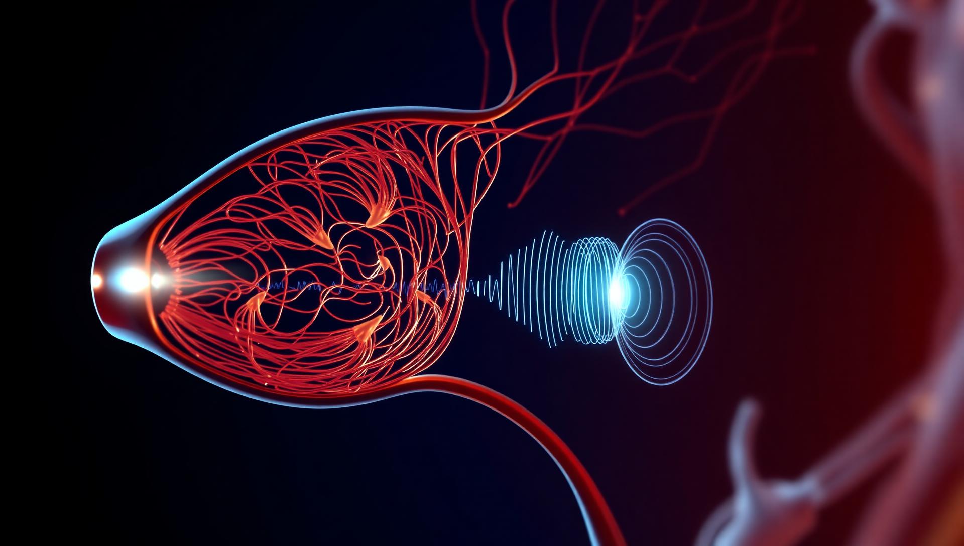 Luminous cochlea with sound waves entering the auditory nerve