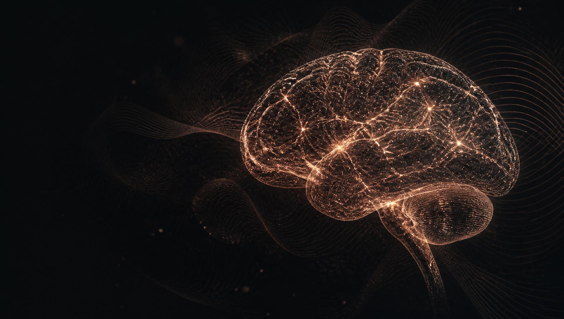 Luminous neural network firing in copper across darkness