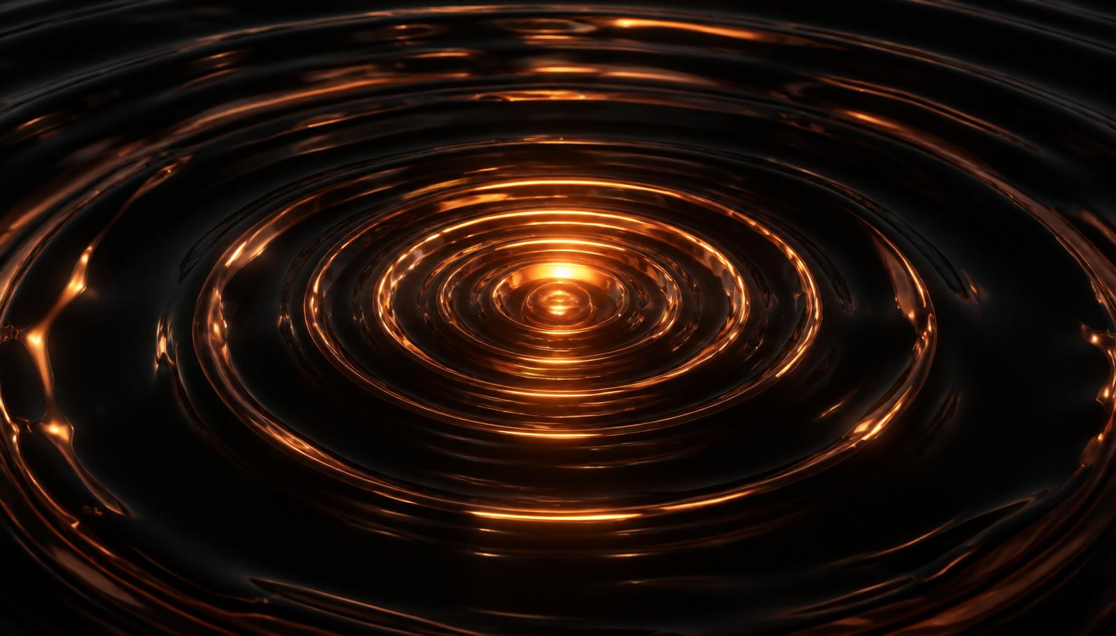 Concentric copper ripples radiating from a single point of light